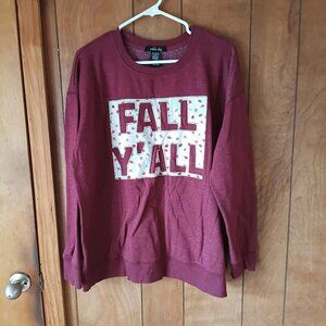 Sable Sky Plus Size Women's Fall Y'all Red Long Sleeve Sweatshirt Size 2X